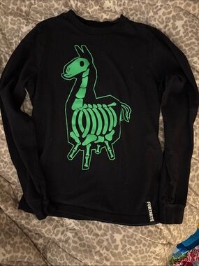 Fortnite Black Long-Sleeve Tee with Green Llama Skeleton Graphic